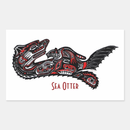 SEA OTTER & BABY (Haida Styled) Sticker cadeau d'a (Devant)