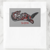SEA OTTER & BABY (Haida Styled) Sticker cadeau d'a (Sac)