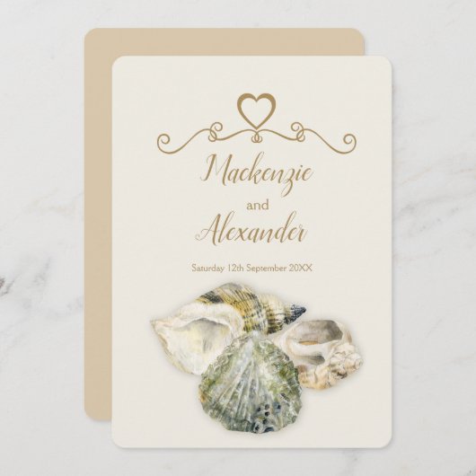 Sea shells Art beach invitations de mariage (Devant / Derrière)