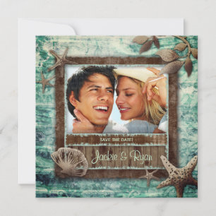 Sea Shells Beach Mariage Green Invitation