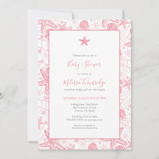 Sea Shells et Starfish Girl Invitations Baby showe (Devant)