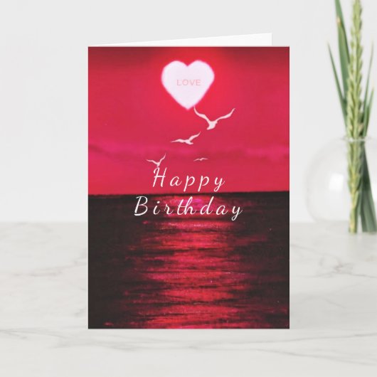 Sea Sunset Coeur Texte Amour Carte d'anniversaire (Devant)