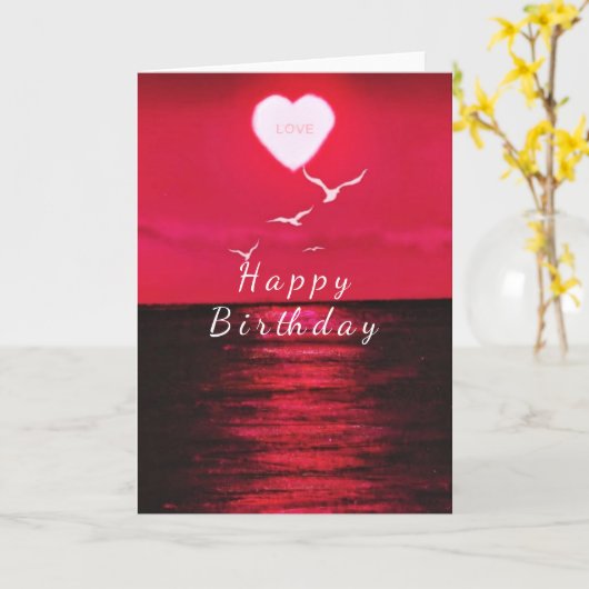 Sea Sunset Coeur Texte Amour Carte d'anniversaire (Fleur jaune)