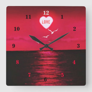 Sea Sunset Love Romantique Mur Horloge - Rouge Noi