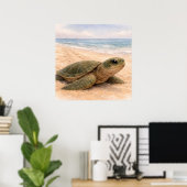 Sea Turtle Beach  Poster (Thuiskantoor)