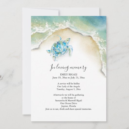 Sea Turtle Celebration of Life Invitations (Devant)