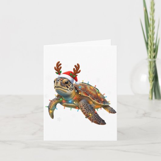 Sea Turtle Christmas Lights Funny Santa Hat Men Wo Kaart (Voorkant)