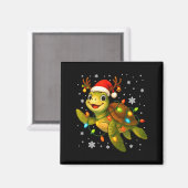 Sea Turtle Christmas Lights Funny Santa Hat Merry Magneet (Voorkant / Achterkant)