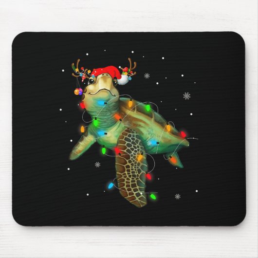 Sea Turtle Christmas Lights Funny Santa Hat Merry Muismat (Voorkant)