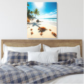 Sea Turtle & Crabs on Tropical Beach – Serene Ocea Canvas Afdruk (Insitu (Slaapkamer))