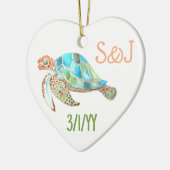 Sea Turtle Heart, Monogram Christmas Keramisch Ornament (Links)