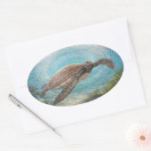 Sea Turtle in Ocean Vortex Ovale Sticker (Envelop)