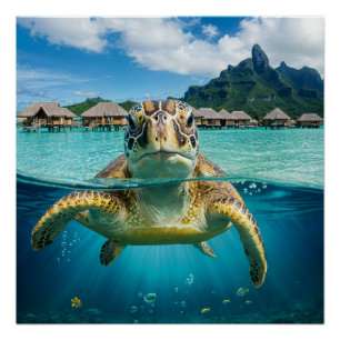 Sea Turtle in Tropical Paradise Perfect Poster