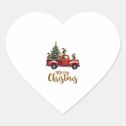 Sea Turtles Driving Christmas Tree Truck Turtle Ch Hart Sticker (Voorkant)