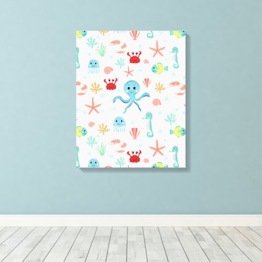 Sea World patroon Canvas Afdruk (Insitu (Houten vloer))