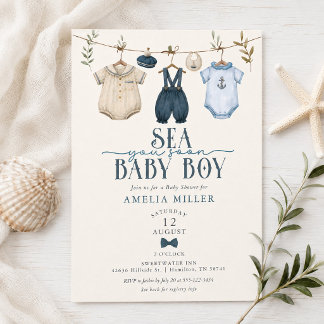 Sea You Soon Baby Boy Clothesline Baby Shower Kaart