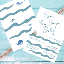 Sea You Soon Baby Nautical Waves Blue Boy Shower