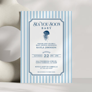 Sea You Soon Baby Shower Elegante Blauwe Streep Kaart