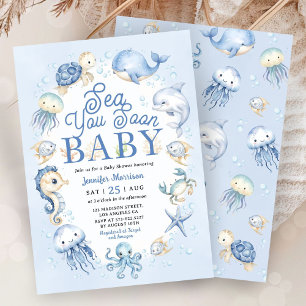 Sea You Soon Baby Shower Jongen Blauwe Oceaan Dier Kaart