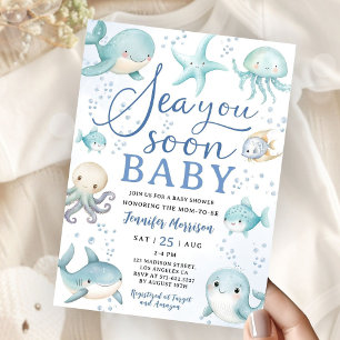Sea You Soon Baby Shower Jongen Stof Blauw Oceaan Kaart