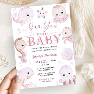 Sea You Soon Baby Shower Meisje Oceaan Dieren Kaart