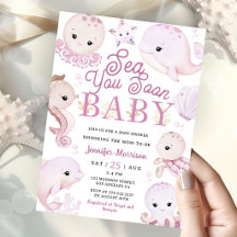 Sea You Soon Baby Shower Meisje Roze Oceaan