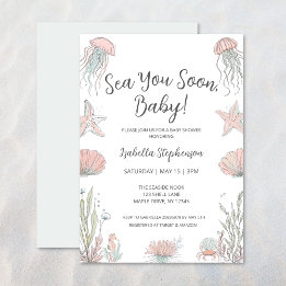 Sea You Soon Cute Coastal Hand Drawn Baby Shower Kaart