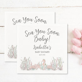 Sea You Soon Hand Drawn Seahorse Baby Shower Servet