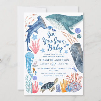 Sea You Soon Ocean Animals Boy Baby Shower Invitat Kaart