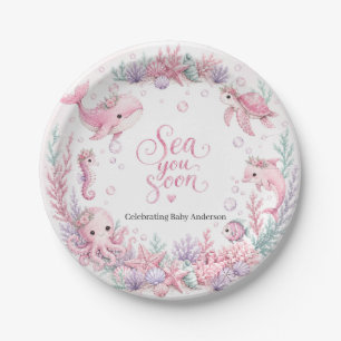 Sea You Soon Roze Onder de Zee Baby Shower Persoon Papieren Bordje