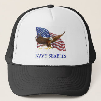 Seabees Bald Eagle American Flag Design Trucker Pet