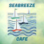 Seabreeze Cafe zeilboten en golven Raamsticker (Vel 3)