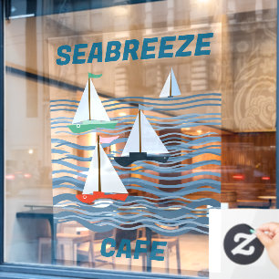 Seabreeze Cafe zeilboten en golven Raamsticker