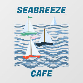 Seabreeze Cafe zeilboten en golven Raamsticker