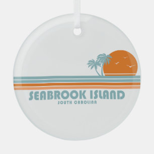 Seabrook Island South Carolina Zon Palmboom Glas Ornament