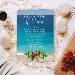 Seacoast Christmas Party Beach Invitation à thème<br><div class="desc">Modèle d'invitation de fête côtière. Plage et arrière - plan de mer avec eau bleu foncé. Off-white text a un script plus grand en haut avec un exemple de libellé, "Fêtons la saison". Le texte de toutes les parties se trouve dans un paragraphe et peut être rédigé pour une fête...</div>