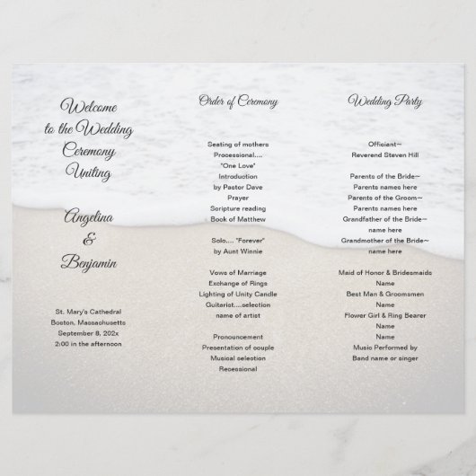 Seacoast Wedding Program Fotosjabloon drieledig (Voorkant)