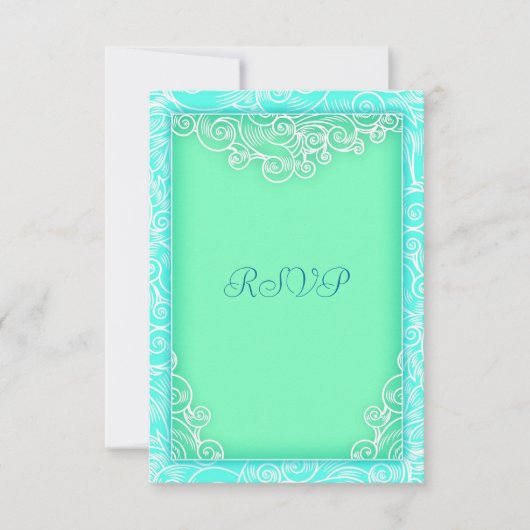 Seafoam Aqua en Green Wave Beach Wedding RSVP Kaartje (Voorkant)