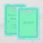 Seafoam Aqua en Green Wave Beach Wedding RSVP Kaartje (Voorkant / Achterkant)