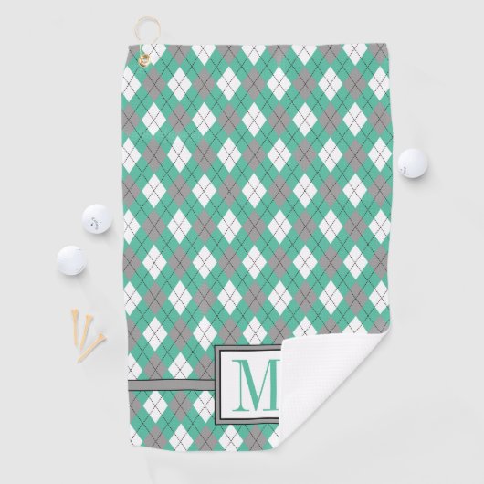 Seafoam | Ash Gray | Monogram wit argyle-patroon Golfhanddoek (Insitu)
