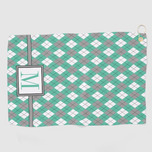 Seafoam | Ash Gray | Monogram wit argyle-patroon Golfhanddoek (Horizontaal)