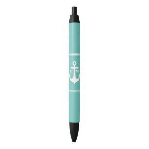 Seafoam Blue Anchor Monogrammed Zwarte Inkt Pen