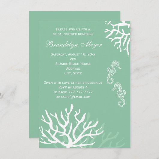 Seafoam Coral Reef Mariages à cheval Invitations (Devant / Derrière)