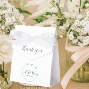 Seafoam Eenvoudige Hart Krans Monogram Huwelijk Bedankdoosjes