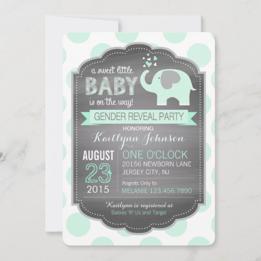 Seafoam Elephant Dot Baby shower Kaart (Voorkant)