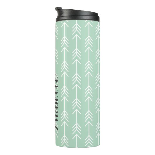 Seafoam en Grijze Pijlen Monogram Thermosbeker (Geroteerd rechts)