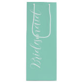 Seafoam gestileerde script bruiloft bruidsmeisje wijn cadeautas (Voorkant)