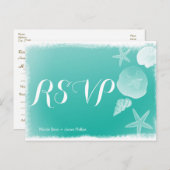 Seafoam Green Beach Seashell bruiloft RSVP Briefka Uitnodiging Briefkaart (Voorkant / Achterkant)