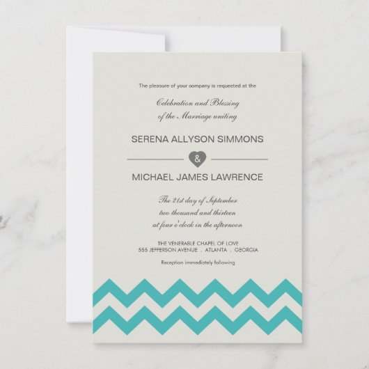 Seafoam Green & Blauwgroen Chevron Wedding Invitat Kaart (Voorkant)