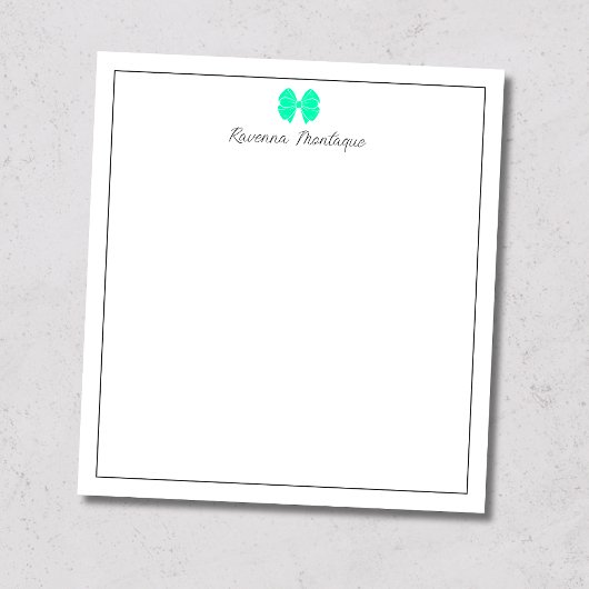 Seafoam Green Bow Border Script Custom Name Script Notitieblok